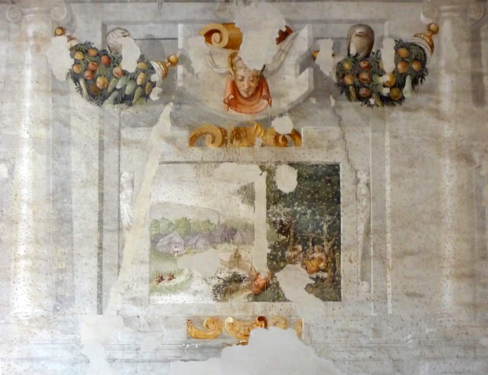 Villa Badoer Fratta Polesine affreschi Giallo Fiorentino paesaggio e festone n04