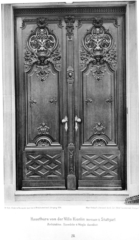 Villa Kienlin Mörikestr. 9 Stuttgart, Haustür, Architekten Eisenlohr & Weigle Stuttgart, Tafel 28, Kick Jahrgang I