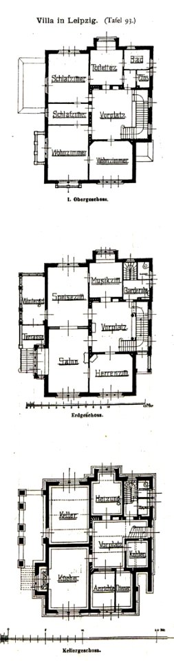 Villa, Karl Tauchnitzerstr. 55, Leipzig, Architekt E. M. Pommer, Leipzig, Tafel 93, Kick Jahrgang II, Grundriss