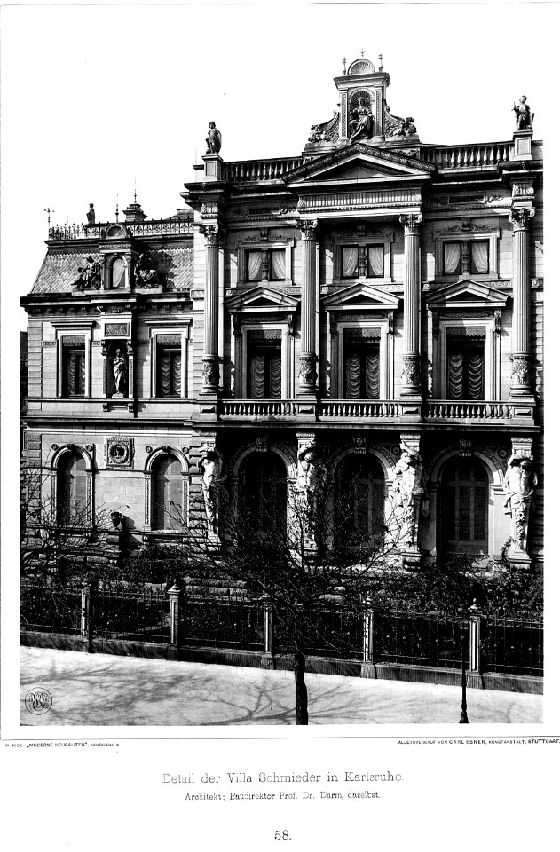 Villa Schmieder Karlsruhe, Detail, Architekt Baudirektor Prof. Dr. Durm, Karlsruhe, Tafel 58, Kick Jahrgang II
