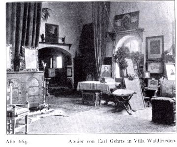 Villa Waldfrieden in Düsseldorf, erbaut vor 1904, Entwurf Regierungsbaumeister Schleicher, Bauherr Maler u. Professor Carl Gehrts, Atelier