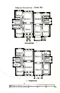 Villa, Poststrasse 4, Strassburg, Architekt G. Ziegler Karlsruhe, Tafel 36, Kick Jahrgang II, Grundriss photo