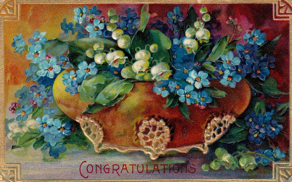 Vintage congratulations floral postcard