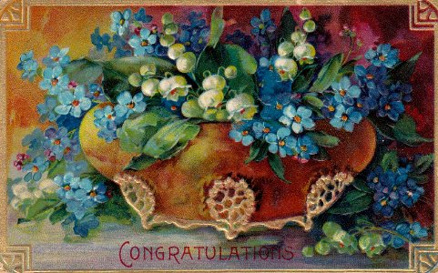 Vintage congratulations floral postcard photo