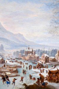 Vinterscen med skridskoåkare. Detalj av målningen. Jan Griffier. 3349 - Hallwylska museet - 86694