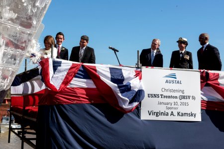 Virginia Kamsky christens Joint High Speed Vessel USNS Trenton (JHSV 5). (16272221641)