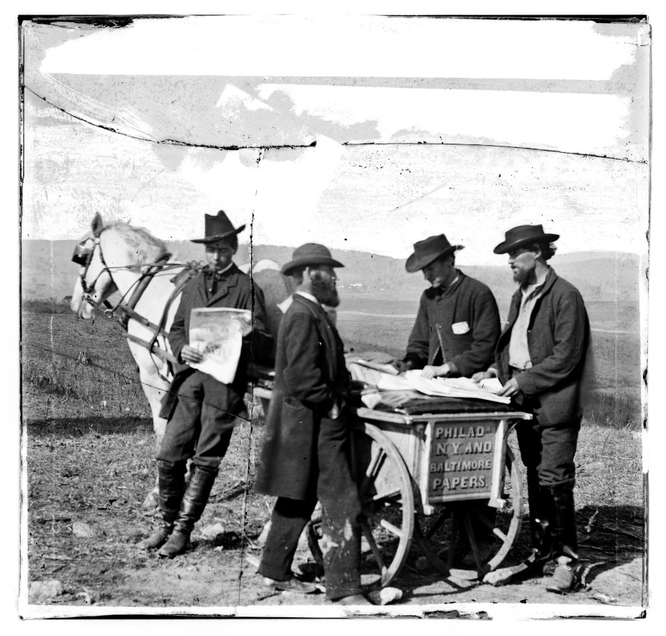 Virginia. Newspaper vendor and cart in camp LOC cwpb.01140