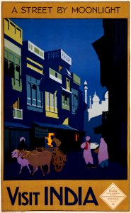 Visit India, a street by moonlight, travel poster, ca. 1920