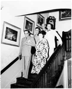 Visit of President Romulo Gallegos of Venezuela and his wife to Mt. Vernon. In this photo, they are walking down the... - NARA - 199828