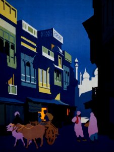 Visit India, a street by moonlight, travel poster, ca. 1920 (cropped) photo