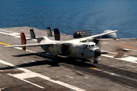 VRC-40 C-2A Greyhound landing on USS George H.W. Bush (CVN-77) 160811-N-YL257-149