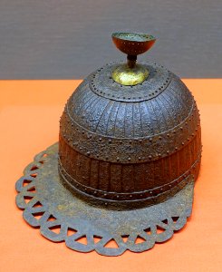 Visored helmet, Nihonmatsuyama Tumulus, Eiheiji-cho, Fukui, Kofun period, 400s AD, iron, gilt-bronze - Tokyo National Museum - Tokyo, Japan - DSC09393