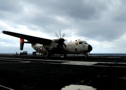 VRC-40 C-2A Greyhound landing on USS George Washington (CVN-73) 160416-N-VH385-088