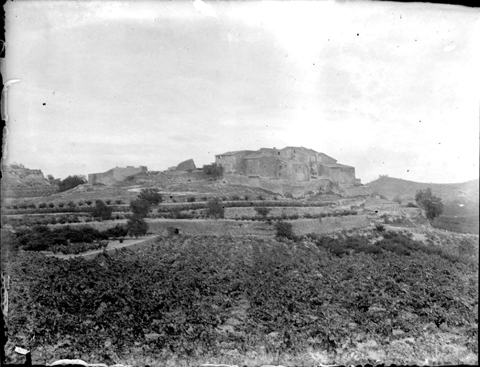 Vista d'uns camps de conreu, al fons unes cases (AFCEC RIBASV C 2585)