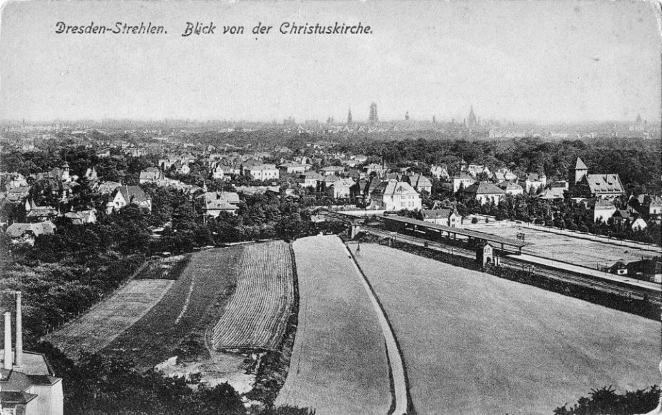 Vista de la iglesia de Cristo en Strehlen bella época Dresde