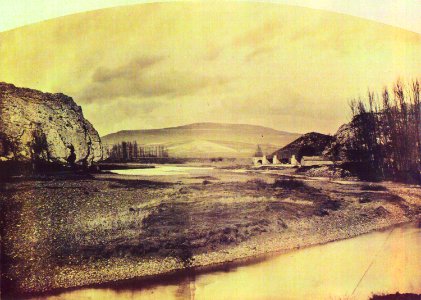 Vista de Villaescusa, con el rio Camesa en primer término entre 1855 y 1857 - William Atkinson