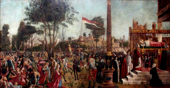 Vittore Carpaccio - Sant'Orsola polyptich - Martirio dei pellegrini e funerali di Orsola