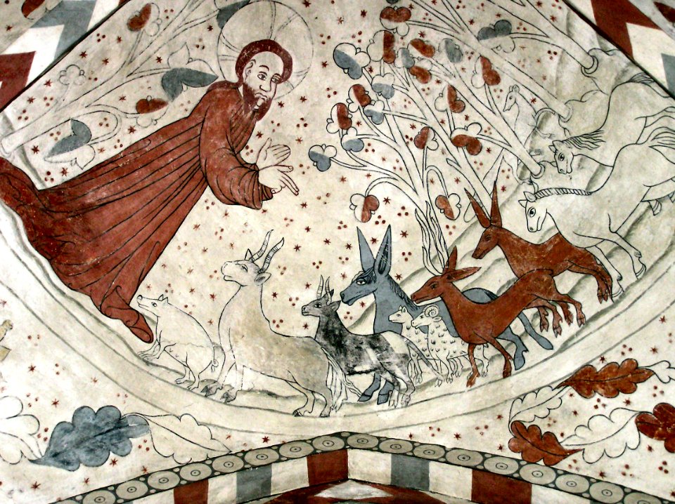 Vittskövle-fresco-Gud skaber dyrene