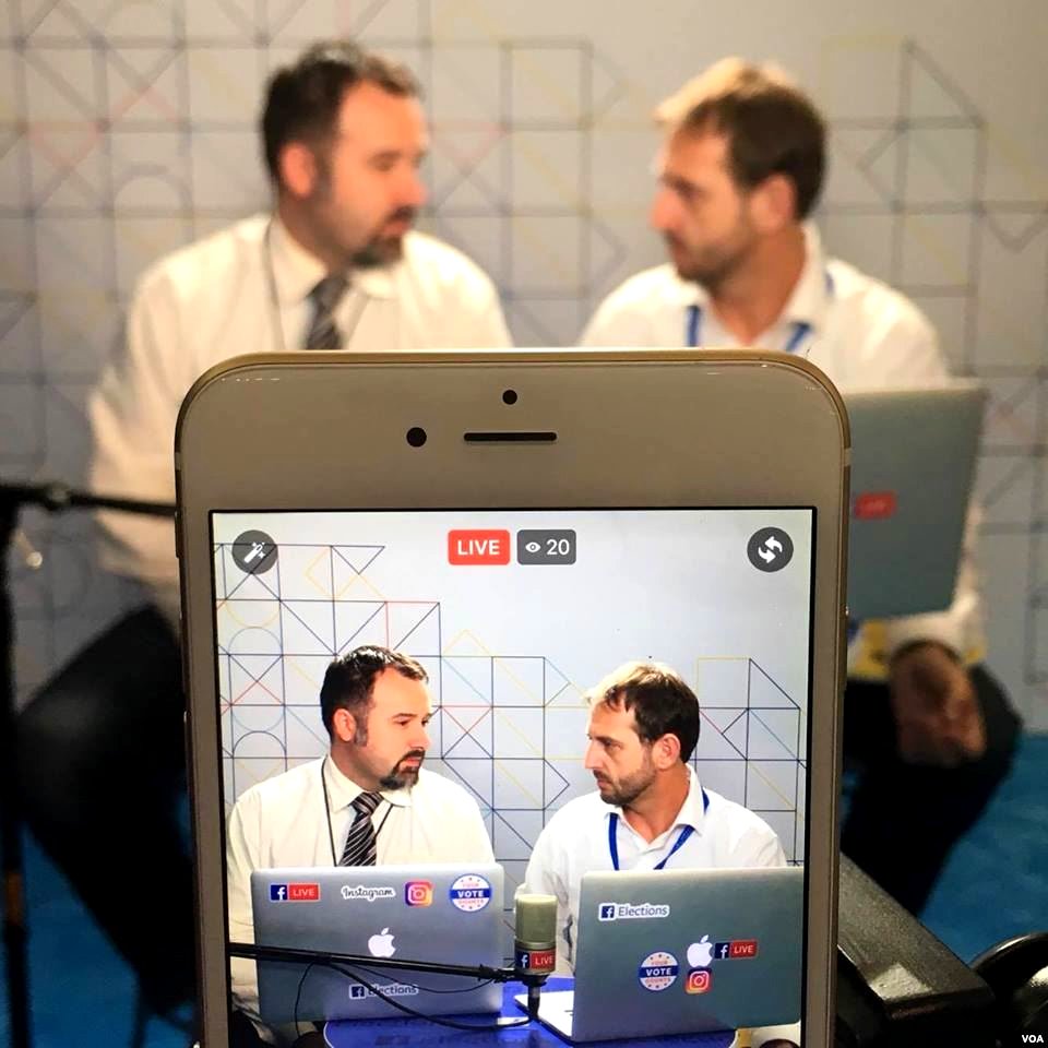 VOA Eurasia Division's Bratislav Djordjevic (L) and Alen Mlatisuma (R) reporting from the DNC in Philadelphia
