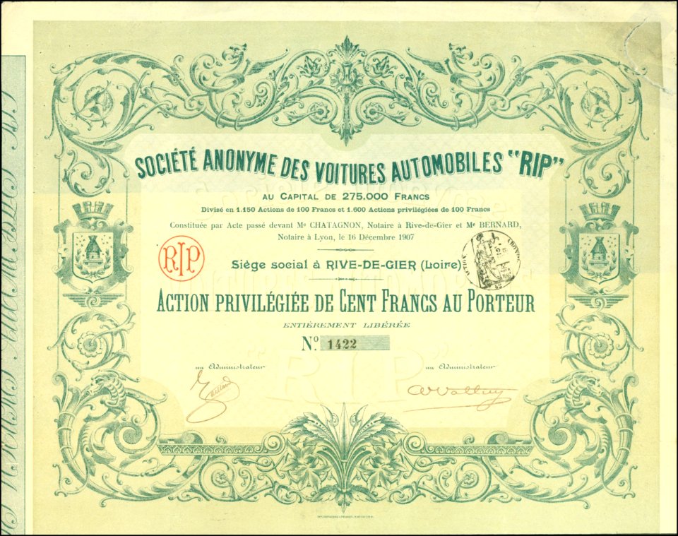 Voitures Automobiles RIP 1907