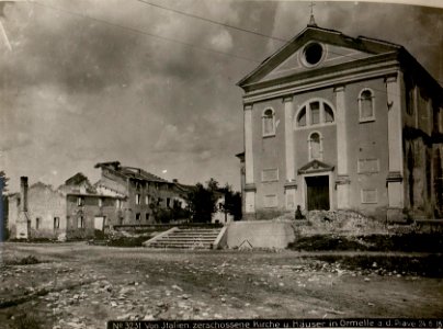 Von Italien.zerschossene Kirche u.Häuser in Ormelle a.d.Piave 24.6.18. (BildID 15620320)