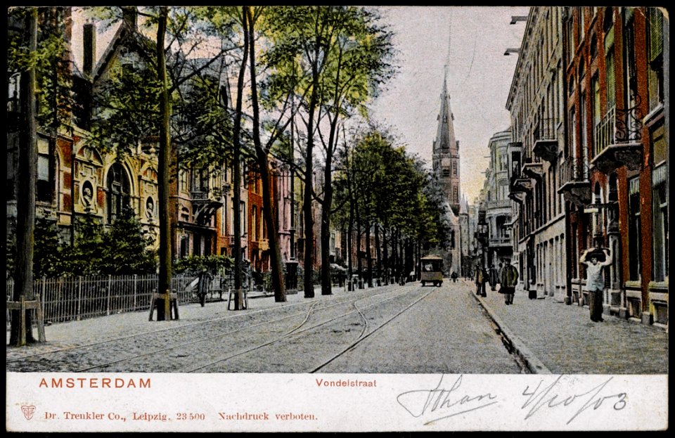 Vondelstraat, gezien naar de Vondelkerk. Uitgave Dr. Trenkler Co. Leipzig, Afb PRKBB00307000001
