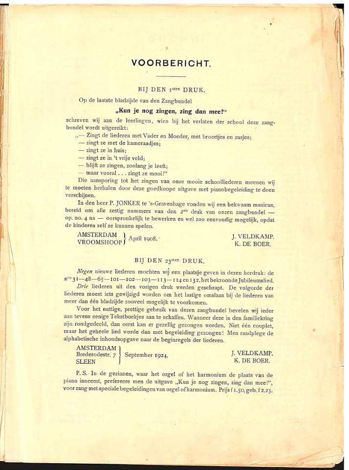 Voorbericht bij de 23ste druk van Kun je nog zingen, zing dan mee (september 1924)