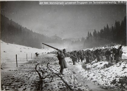 Vormarsch unserer Truppen im Ternovanerwalde 25.10.17. (BildID 15608054)