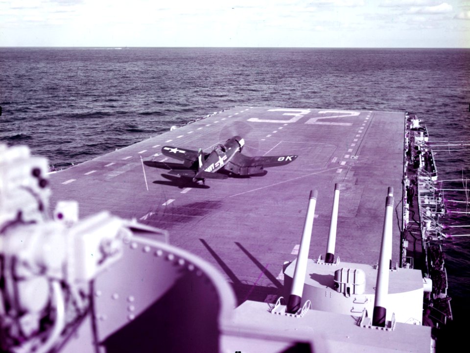 Vought F4U-4 Corsair of VF-33 is launched from USS Leyte (CV-32) off Korea, circa in 1950 (80-G-K-11815)