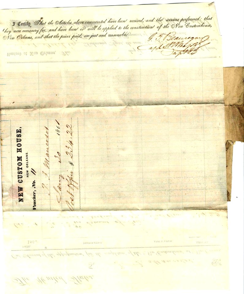 Voucher for Fireproof Roofing on Post Office in the New Orleans Custom House, 121860 (Reverse)