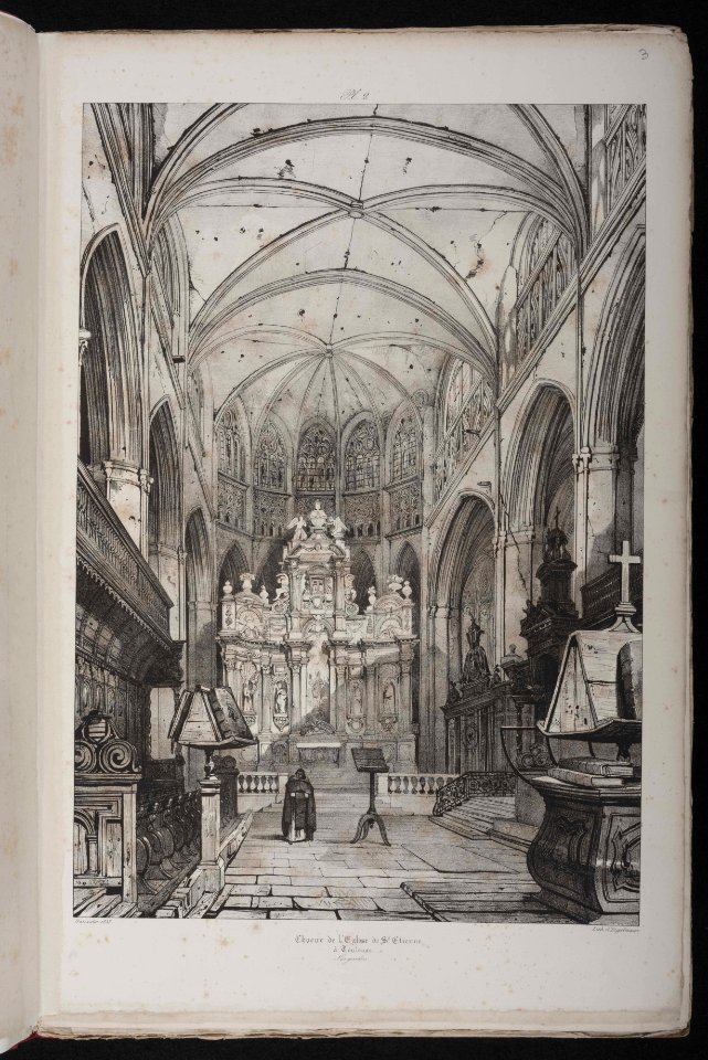 Voyages pittoresques et romantiques dans l'ancienne France. Languedoc. Volume 1. Pl. 2. Choeur de l'église de St Etienne à Toulouse. Languedoc. - FRAC31555 38Fi10 03