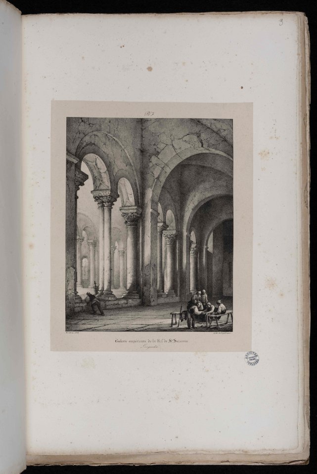 Voyages pittoresques et romantiques dans l'ancienne France. Languedoc. Volume 1. Pl. 7.Galerie supérieure de la nef de St. Saturnin. Toulouse. Languedoc. - FRAC31555 38Fi10 09