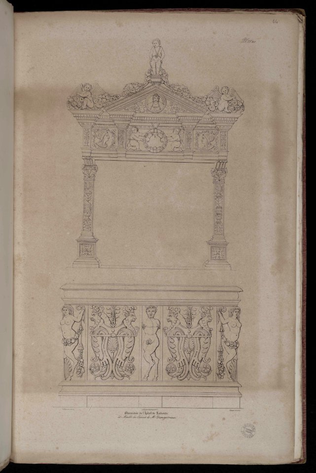 Voyages pittoresques et romantiques dans l'ancienne France. Languedoc. Volume 1. Pl. 28 ter. Cheminée de l'Hôtel de Laborde et meuble du cabinet de Mr. Dumège (Toulouse). - FRAC31555 38Fi10 44