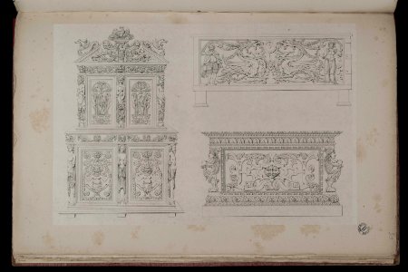 Voyages pittoresques et romantiques dans l'ancienne France. Languedoc. Volume 1. Pl. 32. ter. Meuble, cabinet de M. Dumège à Toulouse. (Languedoc.) - FRAC31555 38Fi10 59