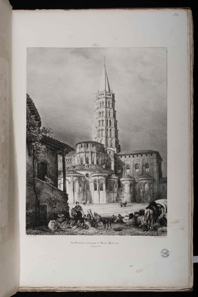 Voyages pittoresques et romantiques dans l'ancienne France. Languedoc. Volume 1. Pl. 12. Vue générale extérieure de Saint Saturnin. Languedoc. - FRAC31555 38Fi10 14
