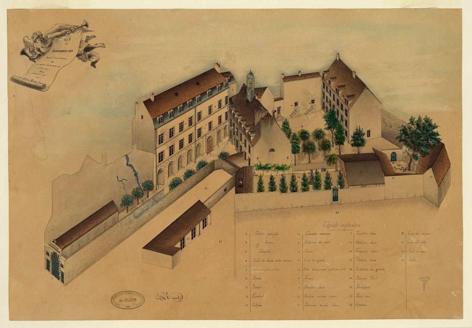 Vue du pensionnat des frères des écoles chrétiennes de Dijon, Côte-d'Or, 1864 - dessiné et lavé par l'élève Mutin Francois. LCCN2009632433