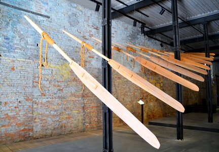 Boat accessories wood art installation