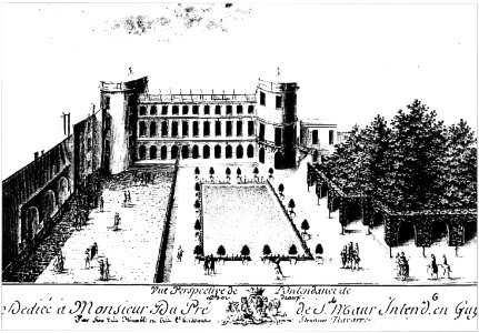Vue perspective de l'Intendance de Bordeaux dédiée à Monsieur Du Pré de Saint-Maur, gravure du XVIIIe siècle