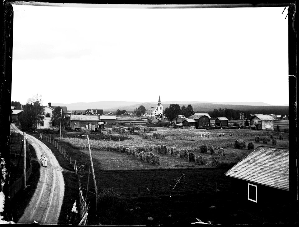 Vy över Älvros by, Härjedalen. Från gamla klockstapeln, närmast Jojonsgården - Nordiska museet - NMA.0035603