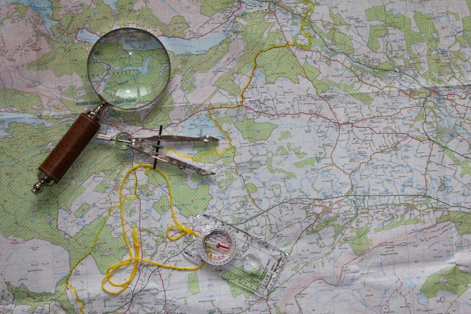 Magnifying glass orienteering hiking