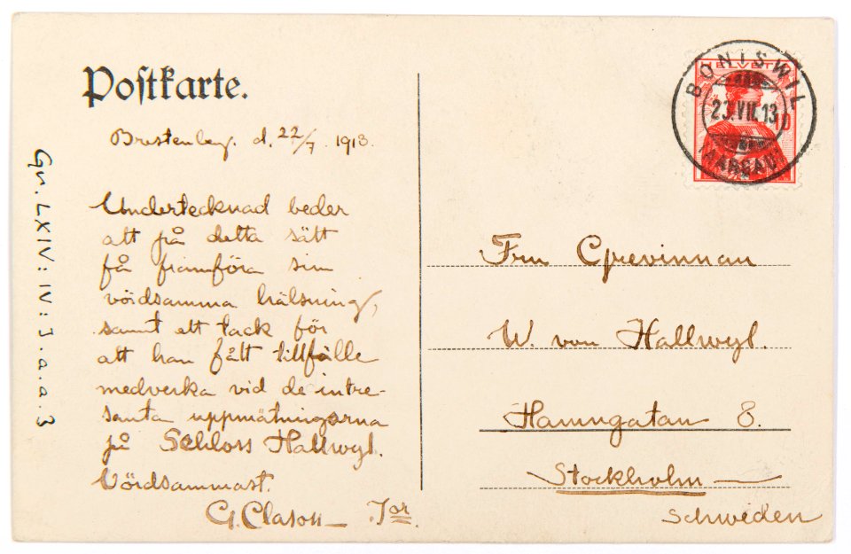 Vykort från Gustav Clason, 1913 - Hallwylska museet - 102211
