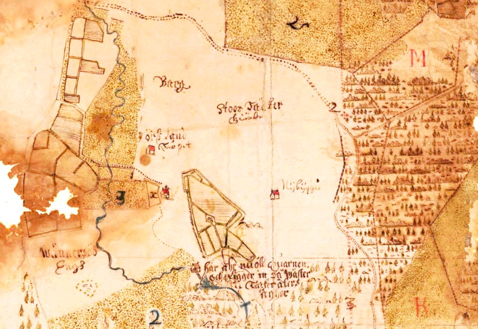 Västra Täckeråker och kvarnen 1648