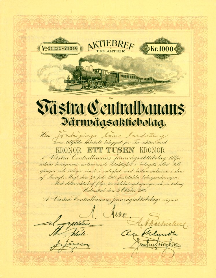 Västra Centralbanans 1904 1000 sKr