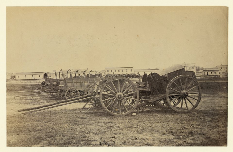 Wagons with caisson in foreground, probably at a Civil War military camp LCCN91787204 photo