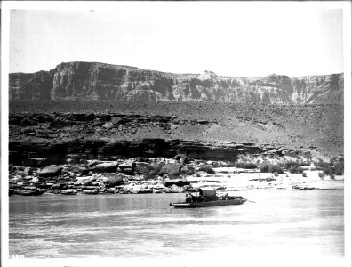 Wagon on a ferry crossing the upper Colorado River at Lee's Ferry, Grand Canyon, 1900-1930 (CHS-3887) photo