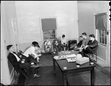 Waiting room of dispensary in company owned hospital. Inland Steel Company, Wheelwright ^1 & 2 Mines, Wheelwright... - NARA - 541472
