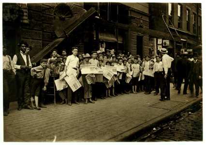 Waiting For The Signal. Newsboys, starting out with base-ball extra. 5 P.M., Times Star Office. LOC nclc.03201