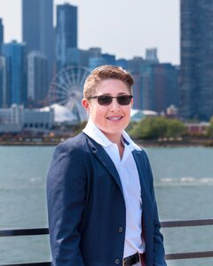 Boy sunglasses blue sport coat