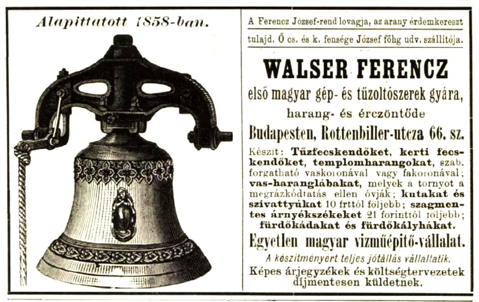 Walser Ferenc harangöntő cégreklámja VU 1892