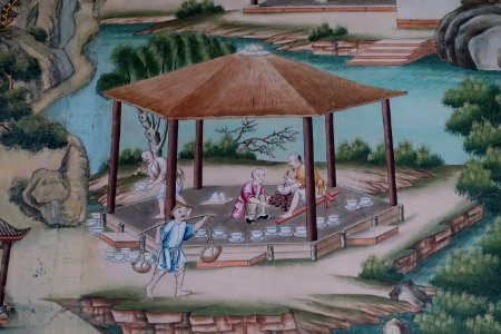 Wallpaper, Canton, China, first hung in 1769. painting on mulberry bark paper - East Bedroom - Harewood House - West Yorkshire, England - DSC01780